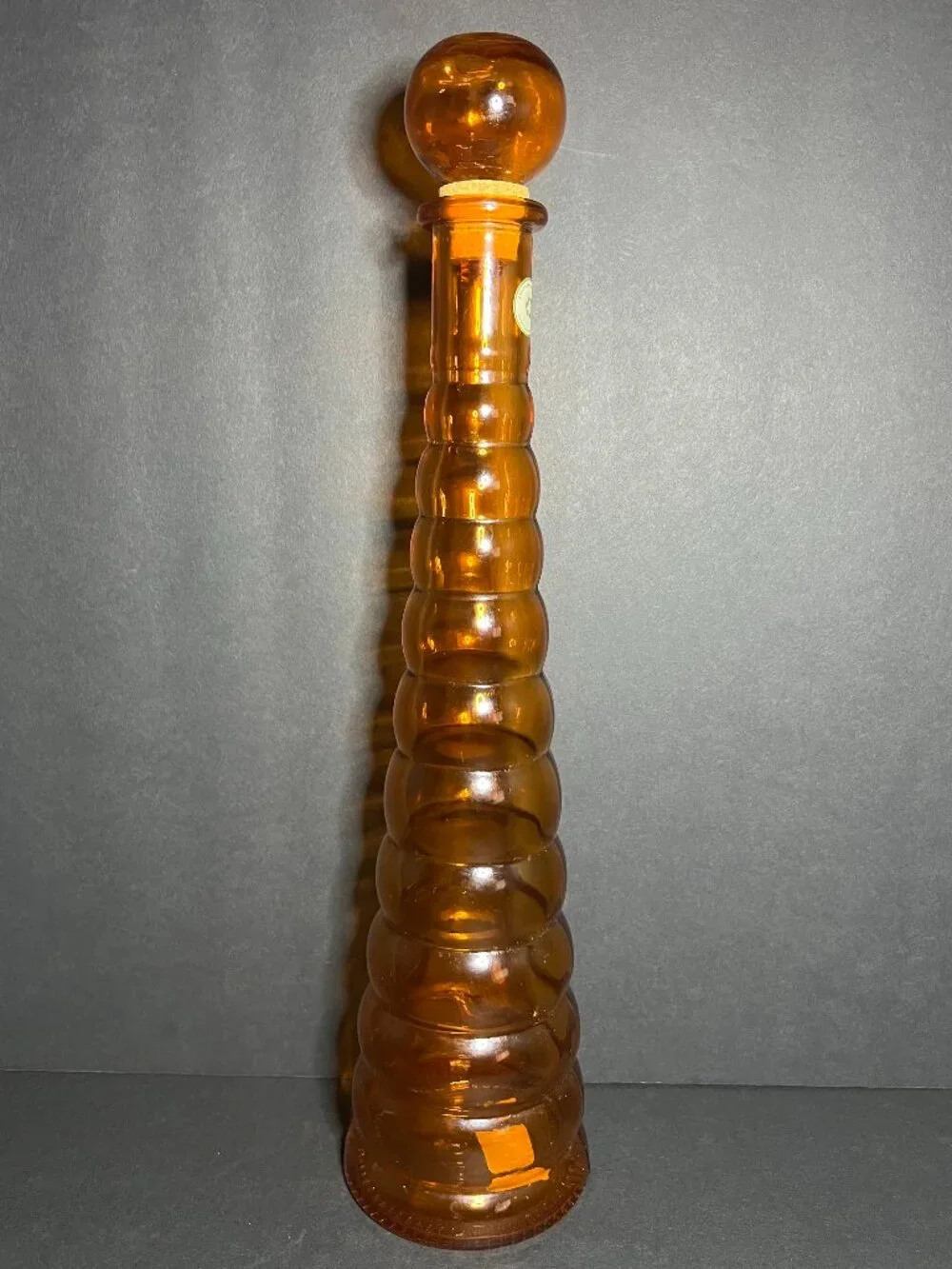 VTG Handmade 100% Recycled Orange Glass Beehive Ribbed Decanter Bottle w Stopper